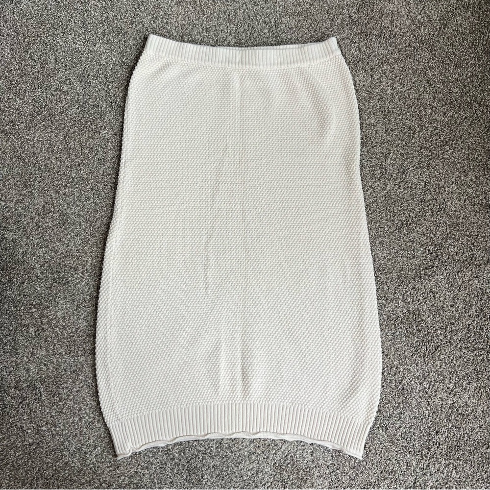 FP Beach Cream Knit Body Con Resort Cotton Midi Skirt, Size Large